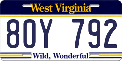 WV license plate 8OY792