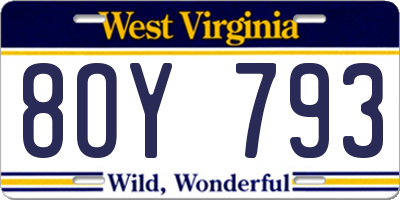 WV license plate 8OY793