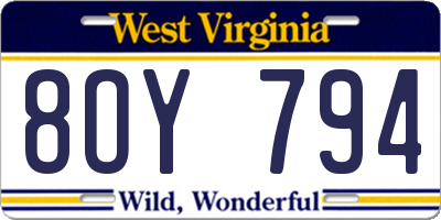 WV license plate 8OY794