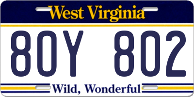 WV license plate 8OY802