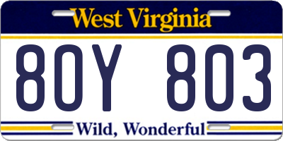 WV license plate 8OY803