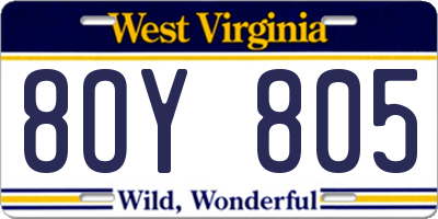 WV license plate 8OY805