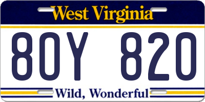 WV license plate 8OY820