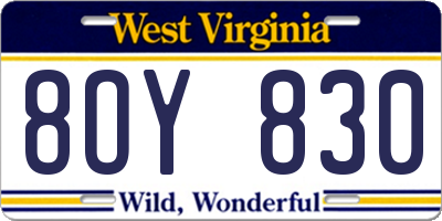 WV license plate 8OY830