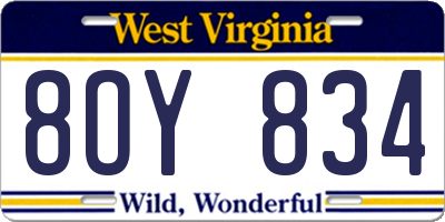 WV license plate 8OY834
