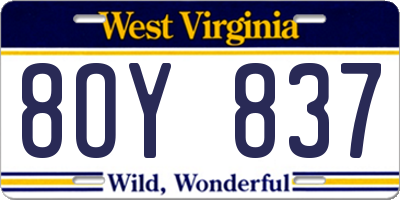 WV license plate 8OY837
