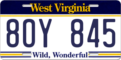 WV license plate 8OY845