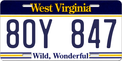 WV license plate 8OY847