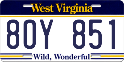 WV license plate 8OY851