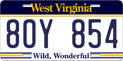 WV license plate 8OY854