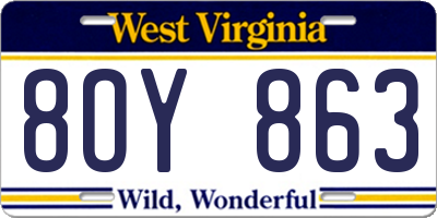 WV license plate 8OY863