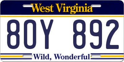 WV license plate 8OY892