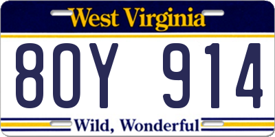 WV license plate 8OY914