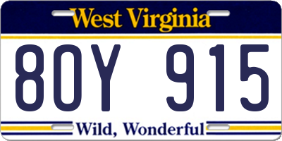 WV license plate 8OY915
