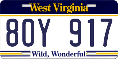 WV license plate 8OY917