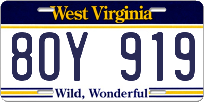 WV license plate 8OY919