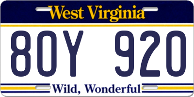 WV license plate 8OY920