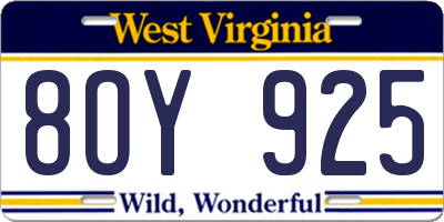 WV license plate 8OY925