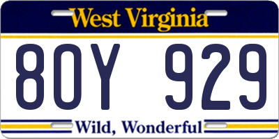 WV license plate 8OY929