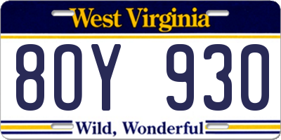 WV license plate 8OY930