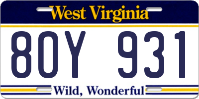 WV license plate 8OY931