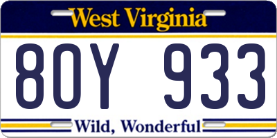 WV license plate 8OY933