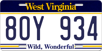WV license plate 8OY934