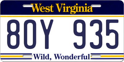 WV license plate 8OY935