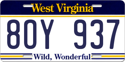 WV license plate 8OY937