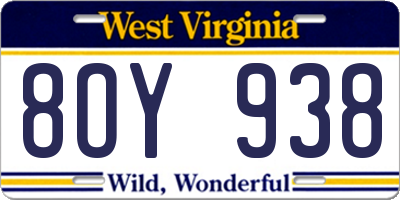 WV license plate 8OY938