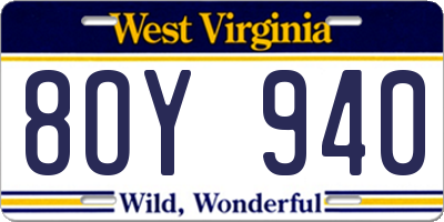 WV license plate 8OY940