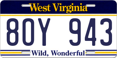 WV license plate 8OY943