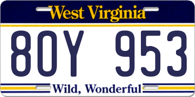 WV license plate 8OY953