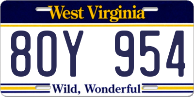 WV license plate 8OY954