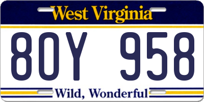 WV license plate 8OY958
