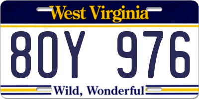 WV license plate 8OY976