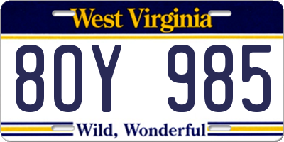 WV license plate 8OY985
