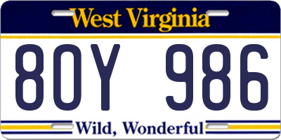 WV license plate 8OY986