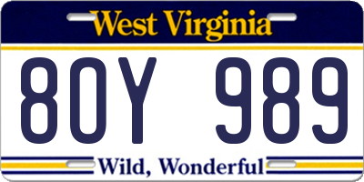 WV license plate 8OY989