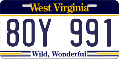 WV license plate 8OY991