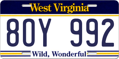 WV license plate 8OY992