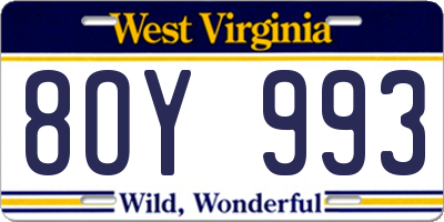 WV license plate 8OY993