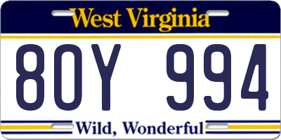 WV license plate 8OY994