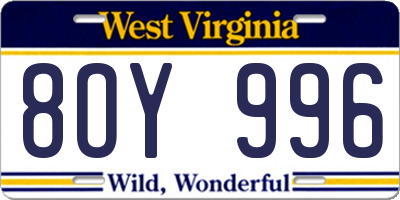 WV license plate 8OY996