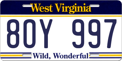 WV license plate 8OY997