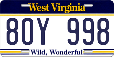 WV license plate 8OY998
