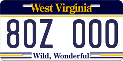 WV license plate 8OZ000