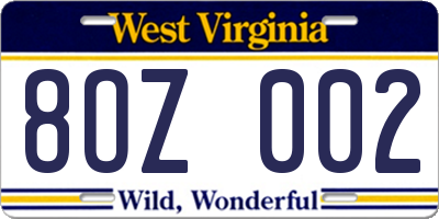 WV license plate 8OZ002