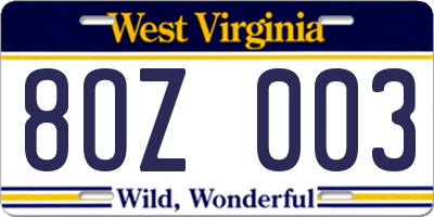 WV license plate 8OZ003