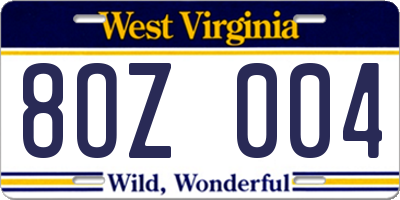 WV license plate 8OZ004
